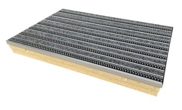 ACO Bodenwanne mit Stahlzarge 100 x 50cm Einlage Rips grau und Bürstenstreifen grau und Wasserwaage